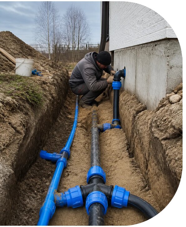 Монтаж наружного водопровода на участке под ключ в Ефремах